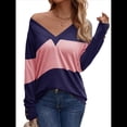 thumbnail image 3 of Blusas Elegantes e Informales para Mujer, con Bloques de Color, de Larga y Cuello en V, para Otoño. Azul M, 3 of 10