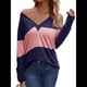 thumbnail image 3 of Blusas Elegantes e Informales para Mujer, con Bloques de Color, de Larga y Cuello en V, para Otoño. Azul XXL, 3 of 10