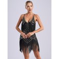 thumbnail image 5 of Yruioon Women Tassel Latin Dance Dresses Fringe Flapper Cocktail Party Dresses Ballroom Dancing Black&Gold S, 5 of 7