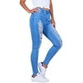 thumbnail image 2 of 2Luver, Women's, Stretchy 5 Pocket Skinny Distressed Denim Jeans, Medium Blue, 13, 2 of 3