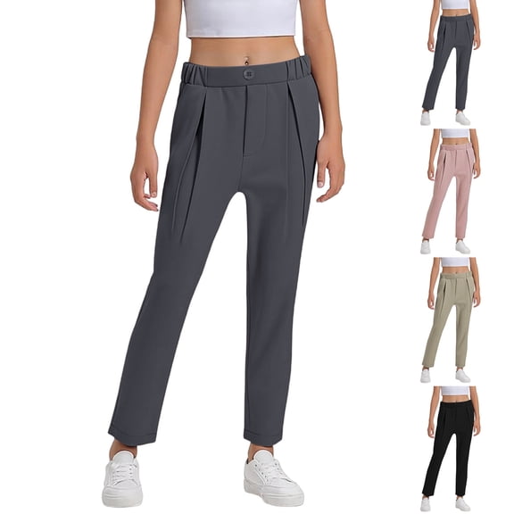 shqvo Boys Girls Uniform Pants, Elastic Waist Stretchy Pants with Pockets School Uniform Pants Casual Straight Pants Back To School Suit Pants Boys Dress Pants