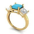 thumbnail image 2 of 4.0ct Square Emerald Cut Blue Turquoise 18k Yellow Gold Engraving Statement Bridal Wedding Three-Stone Designer Ring Size 7, 2 of 5