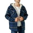 thumbnail image 3 of Flannel Hooded Jacket for Men Big and Tall Plaid Sherpa Thermal Lined Shirt Jacket Navy S, 3 of 5