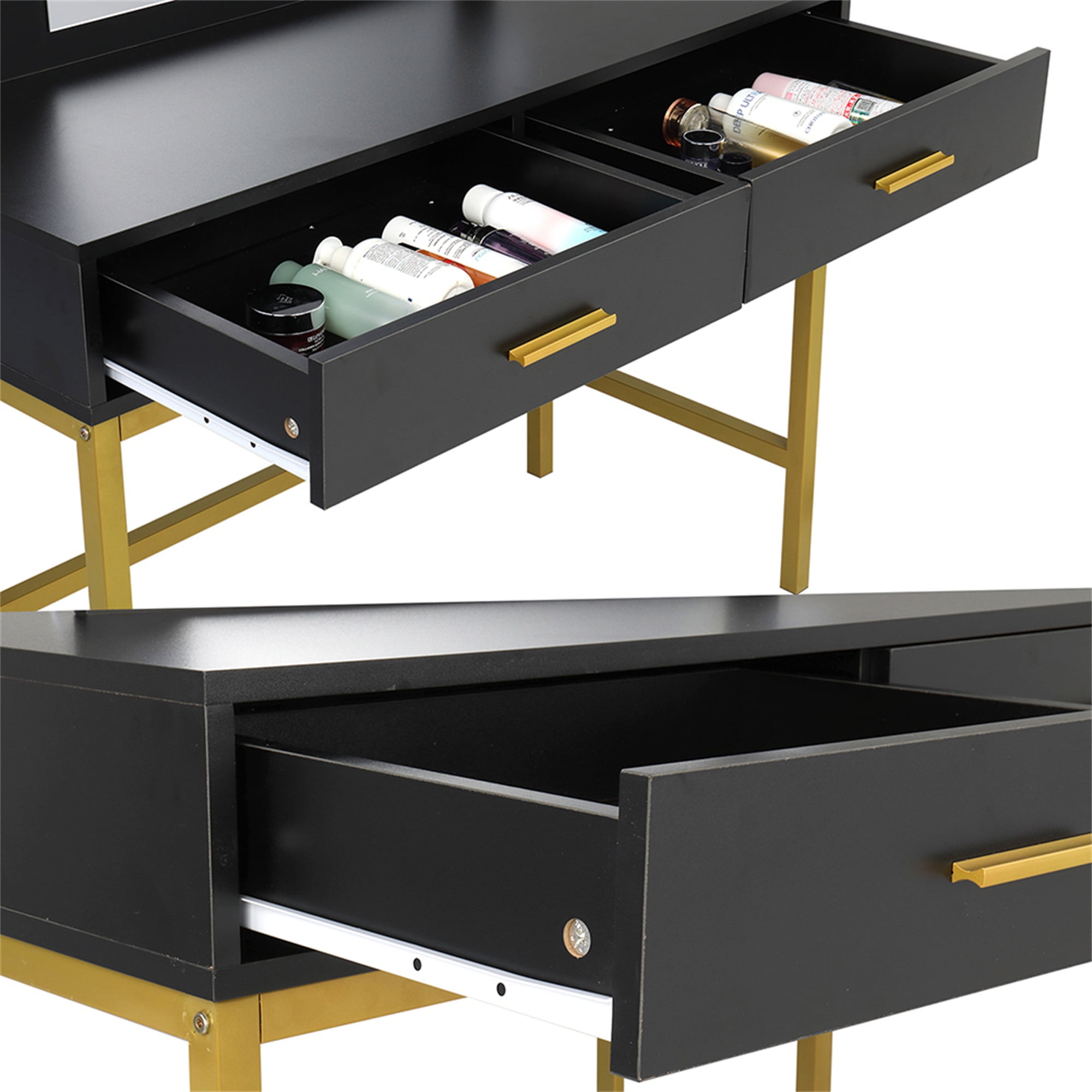 Kadyn Vanity Table and Chair Set, Make Up Vanity Desk with 2 Drawers, Makeup Vanity Table, Black