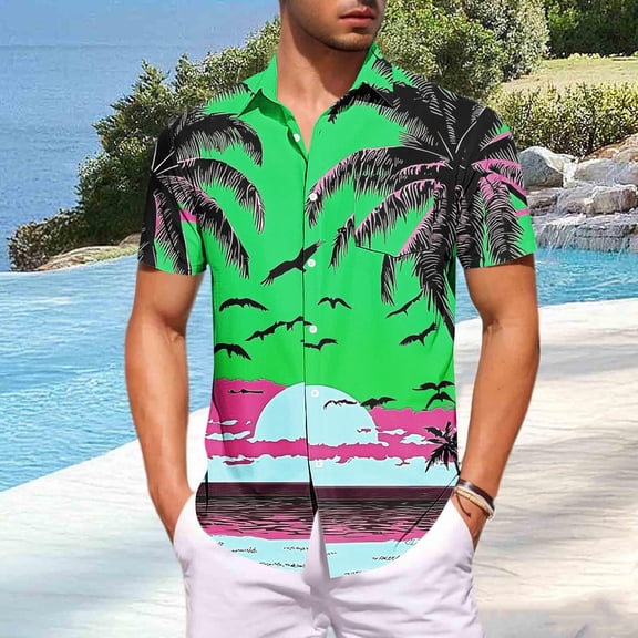 Yaoyar Mens Hawaiian Shirts Short Sleeve Casual Floral Button Down Tropical Shirt Summer Holiday Beach Aloha Hawaii Shirt
