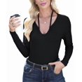 thumbnail image 2 of Womens Fall Clothes Long Sleeve Shirts Halter U Neck Ribbed Knit Slim Fitted Basic Casual Tops Black XL, 2 of 9