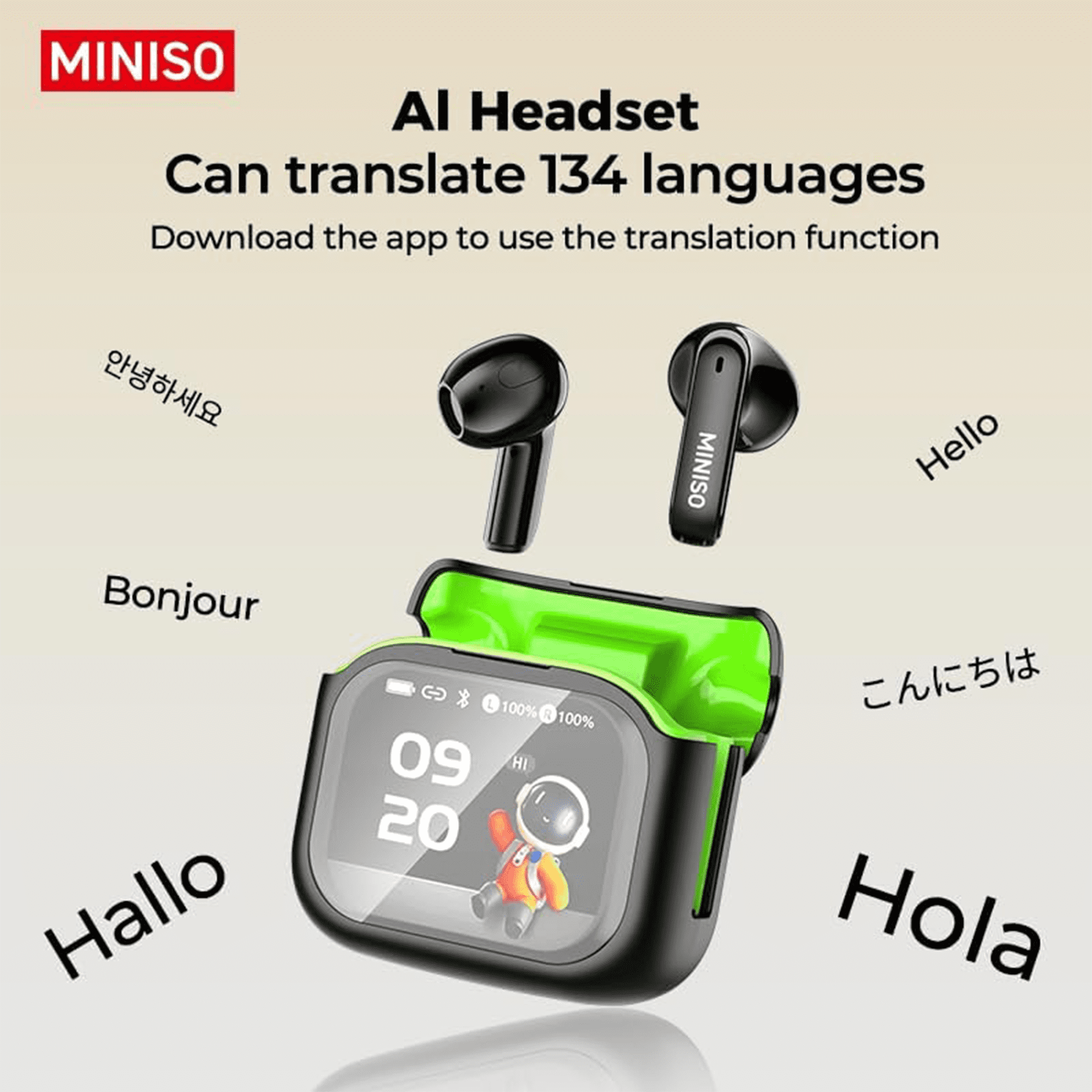 MINISO MS103 Translation Earbuds 3-in-1 Translator Earbuds in Real Time Bluetooth 6.0 Headphones Device for Travel Business Learning