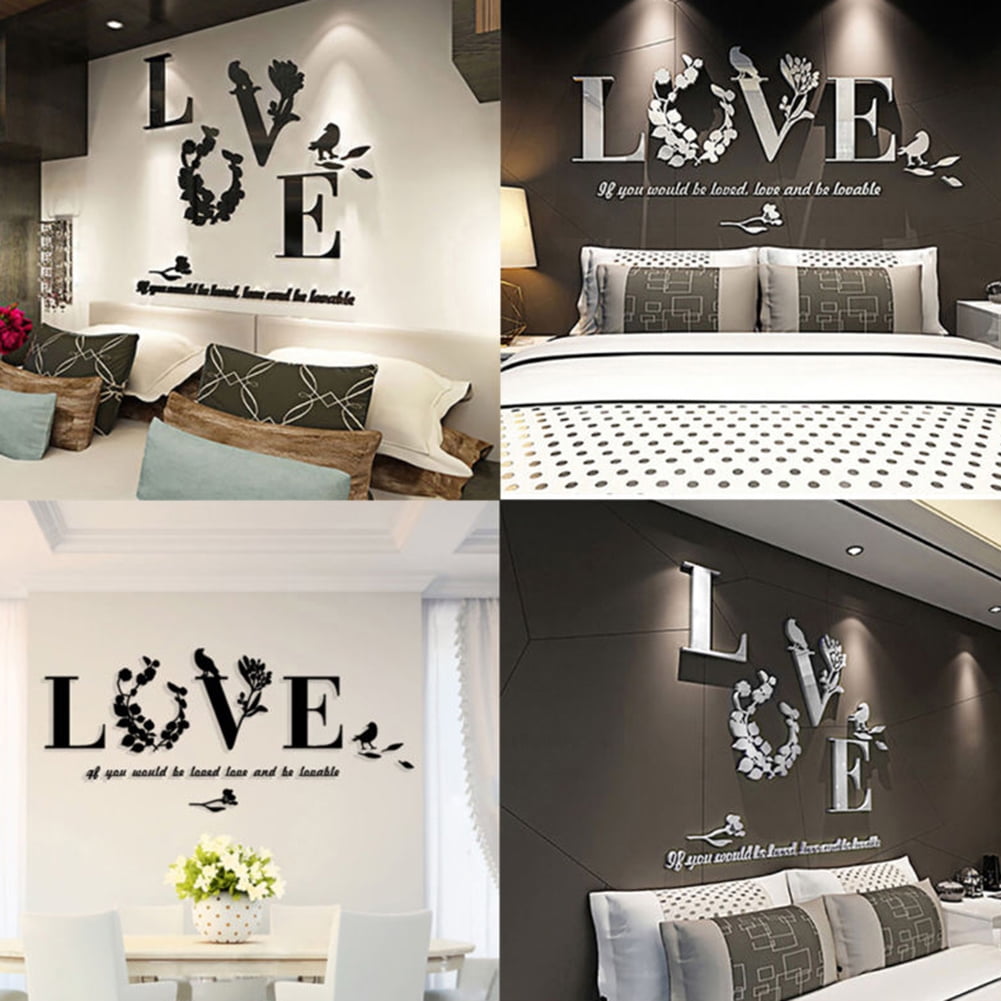 KangQi Modern 3D LOVE Letter Flower Bird Wall Sticker