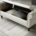 thumbnail image 3 of 63" Velvet Multifunctional Storage Rectangular Sofa Stool Buttons Tufted Nailhead Trimmed Solid Wood Legs with 1 Pillow,Beige, 3 of 5