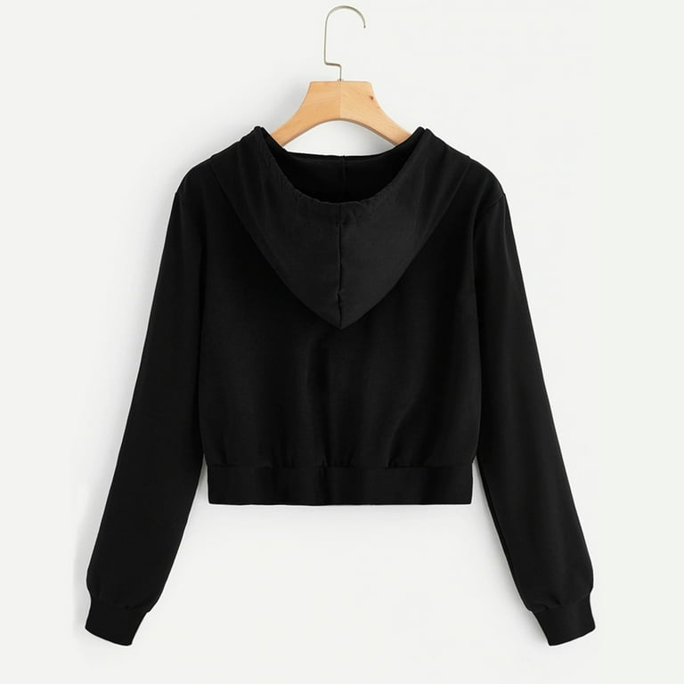 トップス KISHIDAMIKI cropped sweat zip top black Women Full Zip Up Cropped Hoodie Sweatshirt Long Sleeve