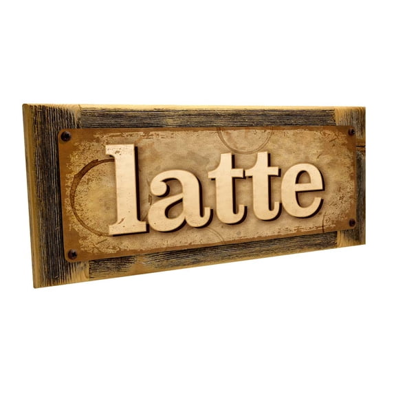 Framed, Outdoor Latte 4"x12" Metal Sign, Wall Décor for Kitchen and Dining