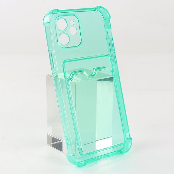 Decase Clear Phone Cover for Apple iPhone 15 ,With Back Card Holder Pocket,Soft TPU Slim Shockproof Drop Protection Anti-Yellow Transparent Shell for iPhone 15,Green