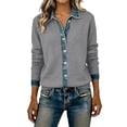 thumbnail image 2 of WHEANG Cardigan Sweaters for Women Collar Knit Cardigan Button Down Casual Open Front Sweater Long Sleeve Lightweight Womens Tops Gray M, 2 of 5