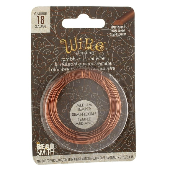 The Beadsmith Half-Round Craft Wire - Wire Elements - Medium Temper - 18 Gauge, 7 Yard Coil - Antique Copper Color - Beading Wire Used for Jewelry Making, Wire Wrapping, and Other DIY Arts & Crafts