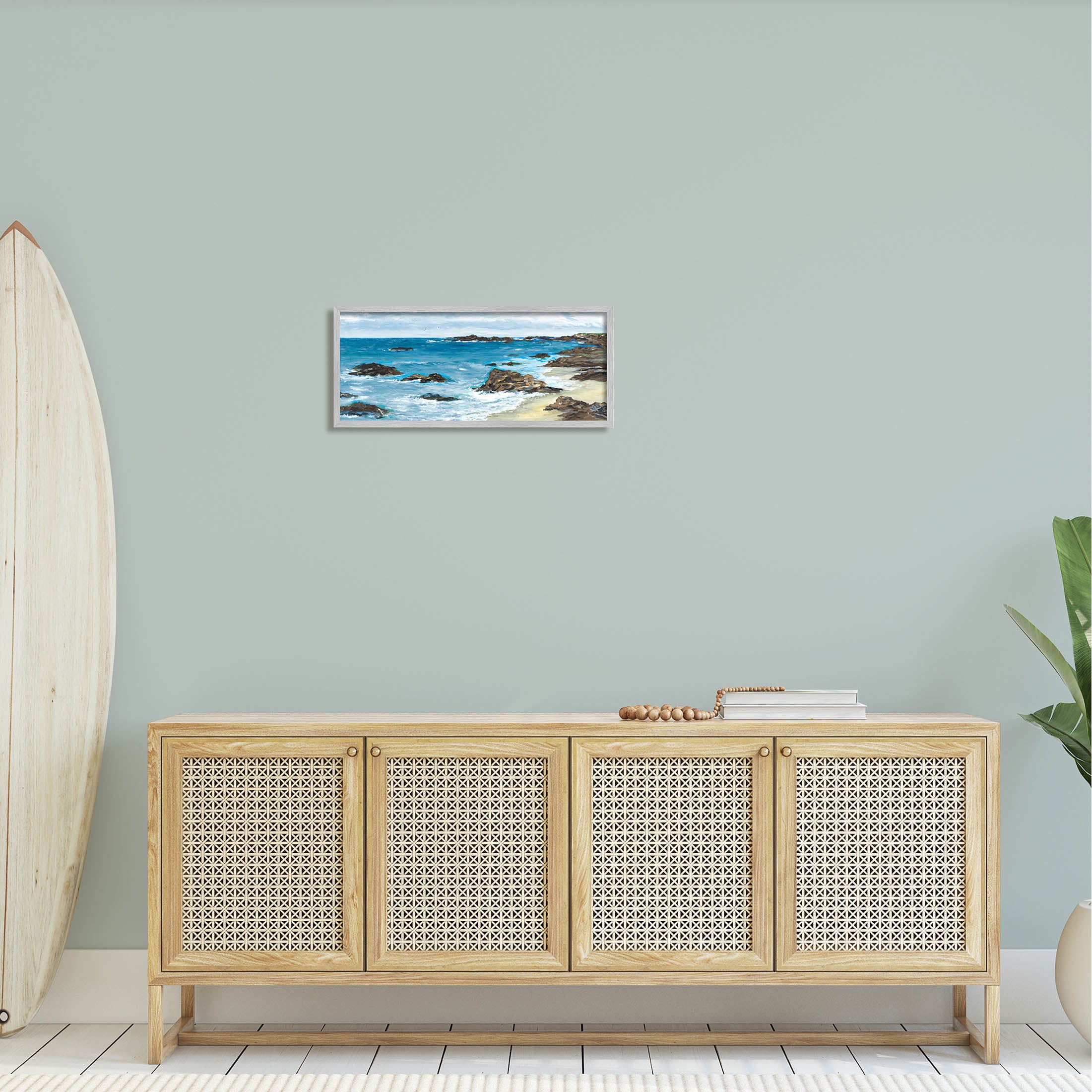 Stupell Industries Rocky Beach Coast Painting Painting Gray Framed Art Print Wall Art, Design by Julie DeRice