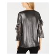 thumbnail image 2 of Alfani Womens Metallic Flounce Sleeve Pullover Blouse, Grey, X-Large, 2 of 2