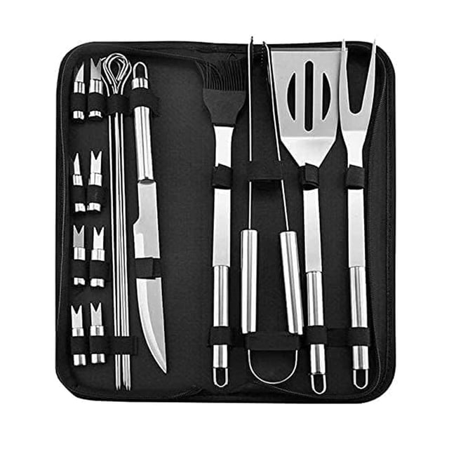 Herramientas para Asar Barbacoa: Utensilios para Parrilla de Acero Inoxidable con Espátula, Tenedores, Pinzas y Cuchillo