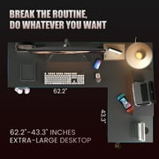 GTRACING L-Shaped Gaming Desk with RGB Light and Removable Storage Stands, Black