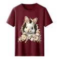 thumbnail image 4 of Tops de Cuello Alto para las Mujeres Amante Impreso Camiseta Cuello Redondo Manga Corta, Poliéster Spandex, 4 of 7
