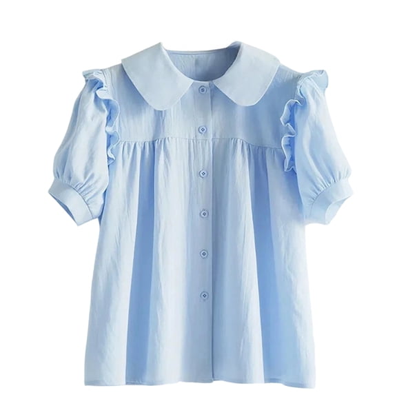 Tiijoy Girl Short Sleeve Blouse Casual Ruffle Button Up Shirt Cute Summer Tops, Sizes 3-16