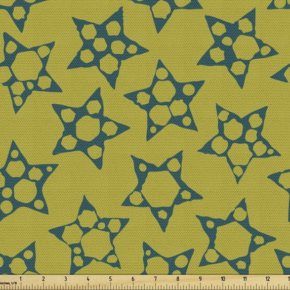 Abstract Fabric by the Yard, Comic Graphics of Creative Star Formations with Round Hexagon Holes, Decorative Upholstery Fabric for Chairs & Home Accents, Dark Teal Dark Yellow by Ambesonne