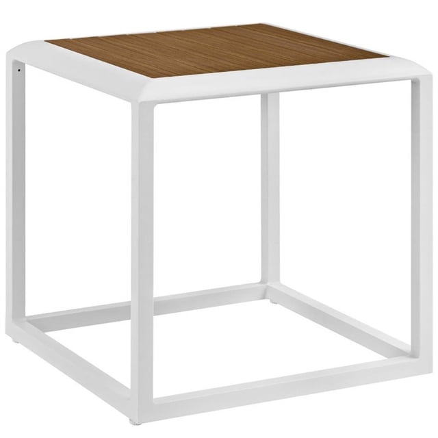 Modway Stance Table d'Appoint de Patio en Bois d'Aluminium, Blanc et Naturel