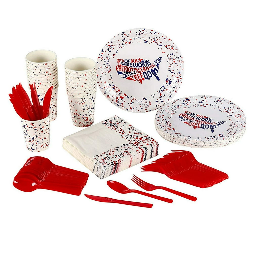 Serves 24 Fourth of July Party Patriotic Party Supplies, 144PCS Plates