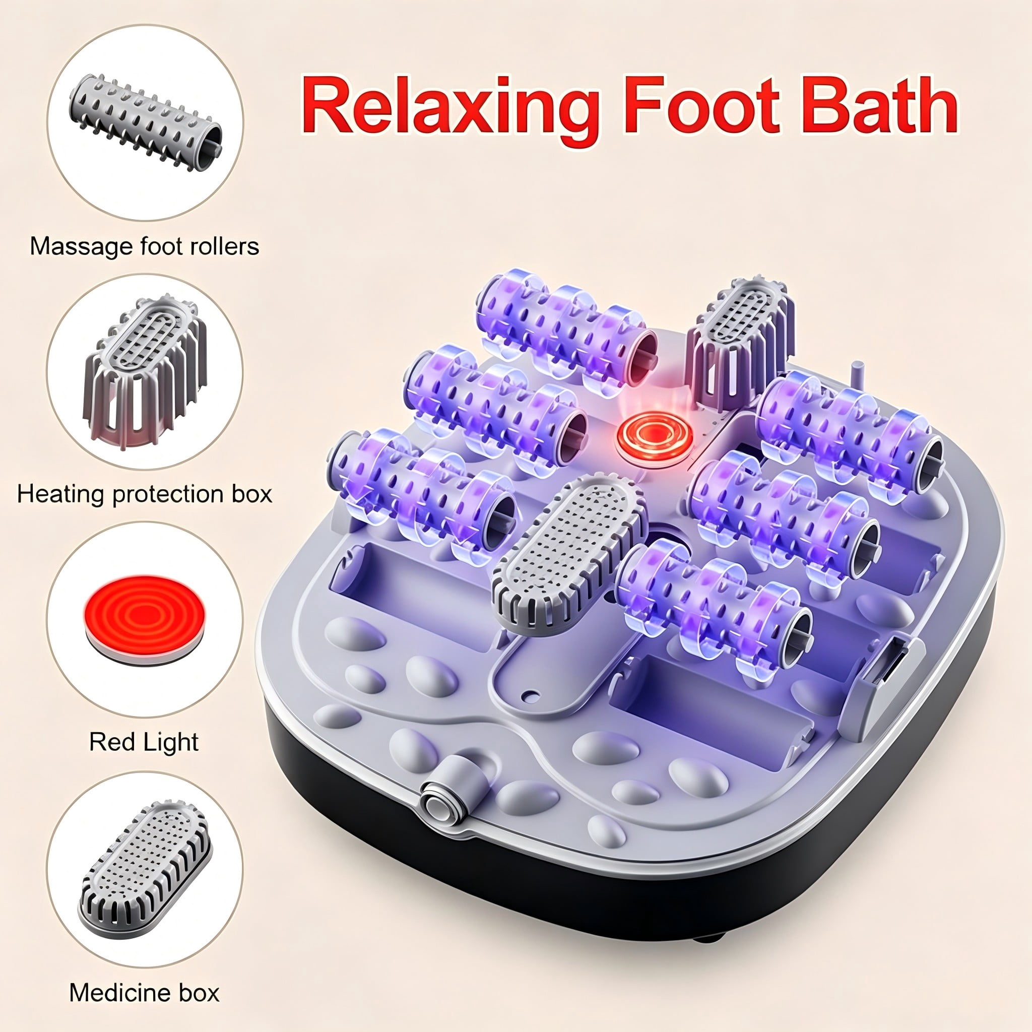 Gehana Foot Spa Massager with Heat and Bubbles - Digital Display, Collapsible Foot Bath with Massage Rollers, Temperature Control, Perfect for Foot Relaxation at Home