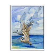 Stupell Industries Pelicans Trio Over Ocean Shore Painting White Framed Art Print Wall Art, Design by Paul Brent