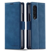 Mantto for Samsung Galaxy Z Fold 4 Case, Luxury Leather Wallet Phone Cover Built-in Card Slots Premium Leather Kickstand Function Camera Protection Shockproof Full Protection, Blue