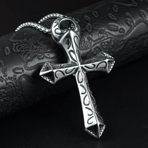 GKNET Men's Large Silver Cross Pendant Necklace Chain Christian Catholic Delicate Jewelry Gift