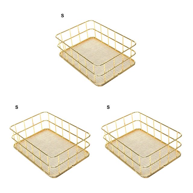 Cesta de almacenamiento multifuncional Cateissary organizador de malla de alambre de metal dorado L: 24,5 * 17 * 7 CM S: 17 * 12 * 6 CM