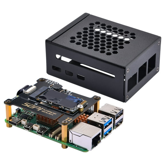 52Pi Metal Case with N05 PCIe M.2 Key-M NVMe SSD PCIe Peripheral Board for Raspberry Pi 5, Support M.2 NVMe SSD 2230 2242