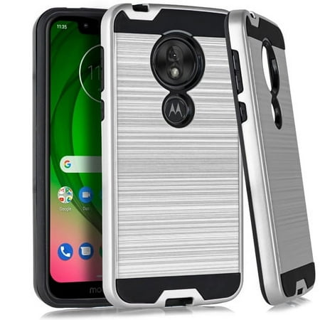 Moto G7 Case, Moto G7 Plus Case, 2-Piece Style Hybrid Shockproof Hard Case Cover with Hybird Shockproof-Silver