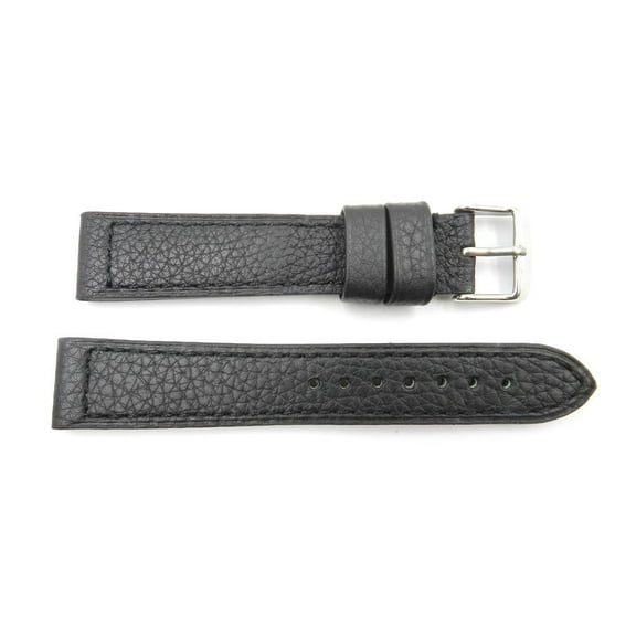 18mm Black Genuine Leather Alligator Grain Long Contrast Watch Strap