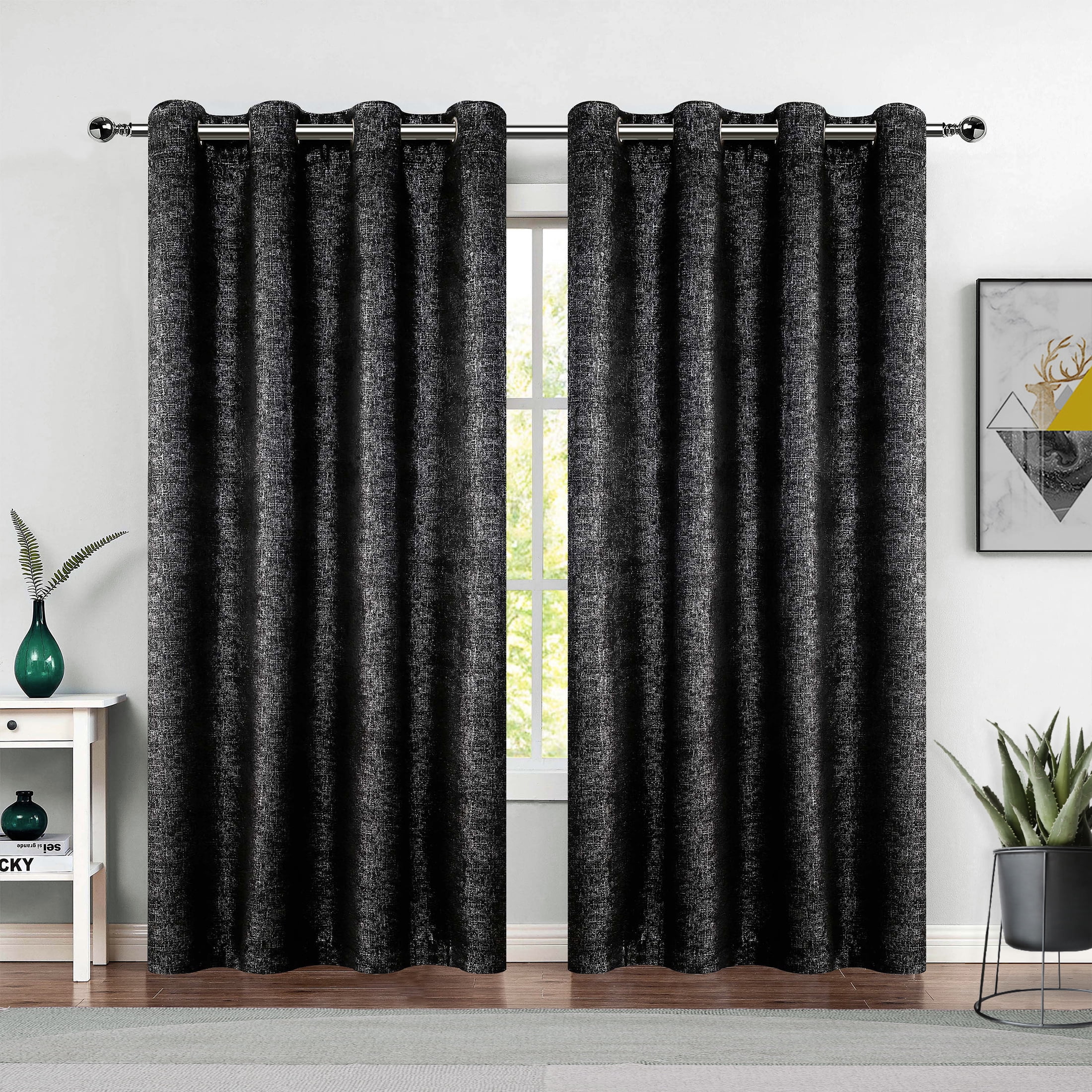 Pinewave Metallic Blackout Curtains Black Curtains Luxury Sparkle