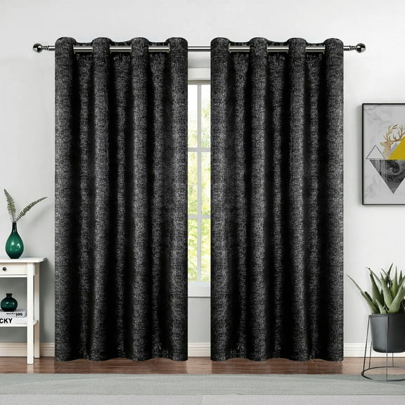 Pinewave Metallic Blackout Curtains Black Curtains Luxury Sparkle Window Panels, Grommet Top,2 Pcs