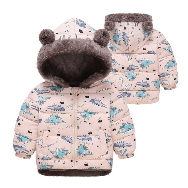 Soldes Aujourd'hui Liquidation Chandails à Col Rond pour Bébés et Tout-Petits Garçons Chandails d'Hiver pour Enfants Garçons Filles Veste Matelassée en Polaire Imprimée à Capuche avec Fermeture Éclair Manteau Ndbuld Rose 5 Ans