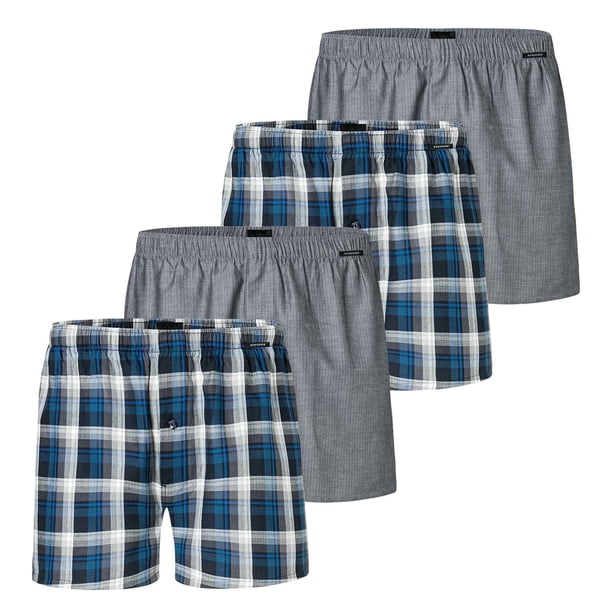 SCHIESSER Calzoncillos bóxer tejidos para hombre, pack de 4 - tela tejida, pantalón, algodón Azul/gris 3XL (XXX-Large)