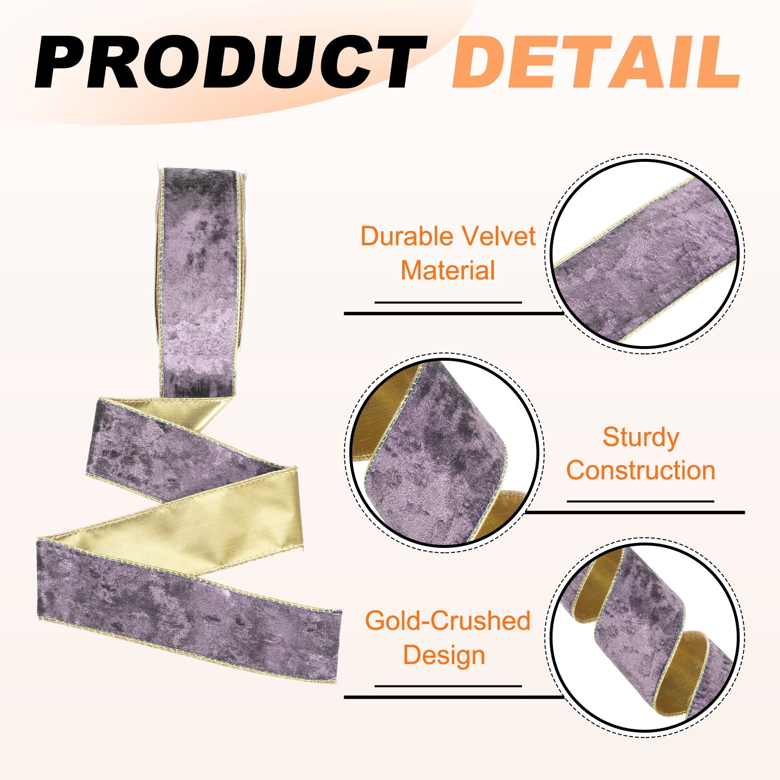 Uxcell Velvet Wired Ribbon, (1.6 Inch x 10 Yards, 2 Pcs)(Dark Purple) Velvety Gold Crushed Ribbons Gift Wrapping Binding, Suit For- Crafts/Bow/Wreaths/Christmas Tree Decoration