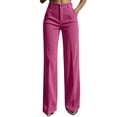 thumbnail image 5 of HomeDM Women's Dress Work Pants High Waisted Corduroy Casual Wide Leg Hot Pink Business Trouser Size L, 5 of 8