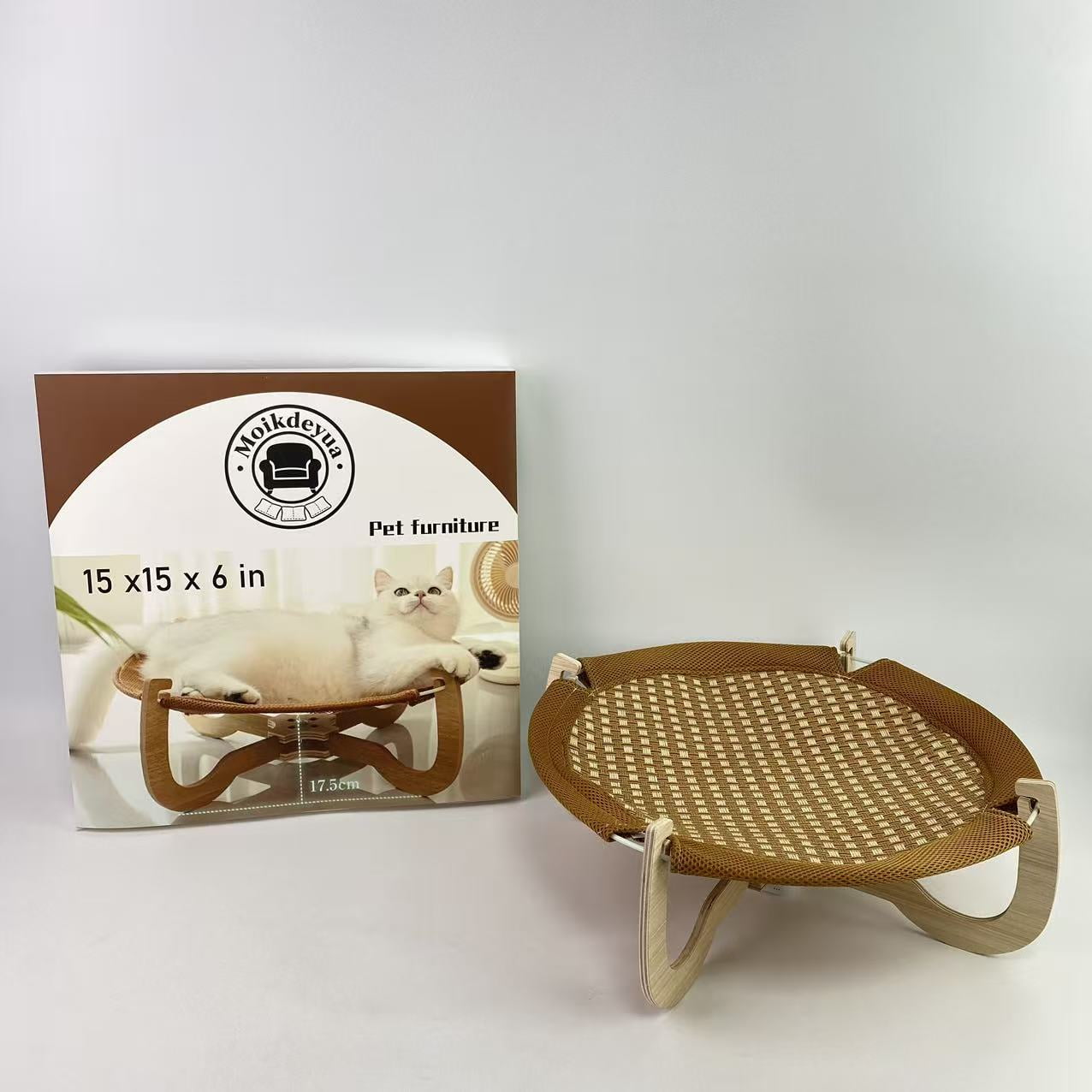 Moikdeyua Pet furniture, Elevated Cat Bed for Average Cats, Dog Bed for Miniature Dogs, with Removable Washable Mesh, for Pets up to 20 lb, Oval - 15 x 15 x 6 in