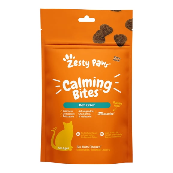 Zesty Paws Calming Bites Bacon 30ct - Cat (Pouch)