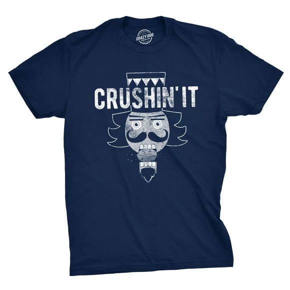 Mens Crushin It T Shirt Funny Christmas Nutcracker Tee(Navy) - M