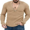 thumbnail image 2 of Solid Color V Neck Sweater for Men with Long Sleeves and Ribbed Knit Pullover, 2 of 4