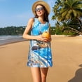 thumbnail image 3 of Easygdp Greek Island Windmills Painting para Vestido Transpirable de Mujer, Vestido Suelto de Manga Corta con Pliegues y Bolsillos para el Verano, 3 of 7