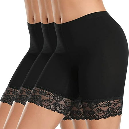 AherBiu 3pc Womens Boxer Briefs Anti-Chafing High Waisted Stretch Boyshorts Comfort Lace Panties Underdress