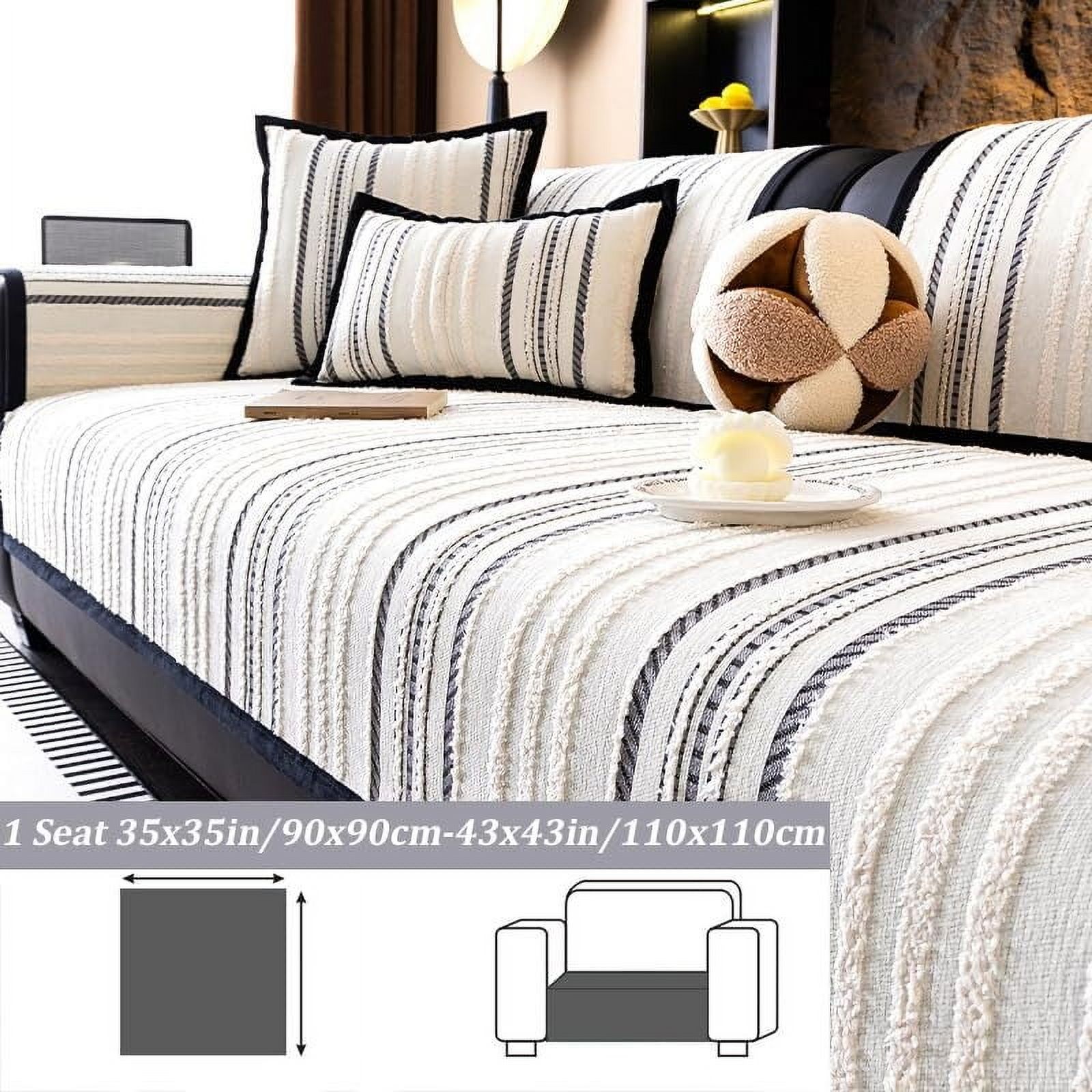 LKJYER Luxury Sectional Couch Cushion Cover for Furniture Protect,Washable Sofa Cover for Sofa,Striped Chenille Non-Slip Sofa Slipcover,Couch Protector for Dog