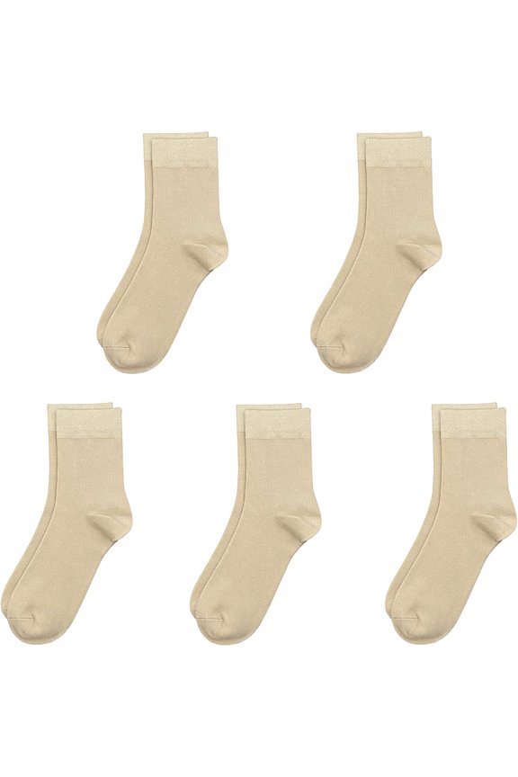 Kids Bamboo Thin Quarter Ankle Boys and Girls Socks Stretch Cuffs 5 Pairs (Beige, Large)