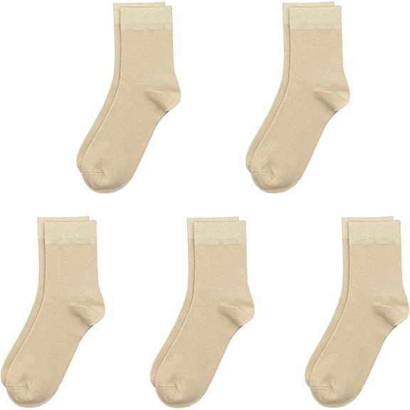 SERISIMPLE Kids Bamboo Thin Quarter Ankle Boys and Girls Socks Stretch Cuffs 5 Pairs (Beige, Large)